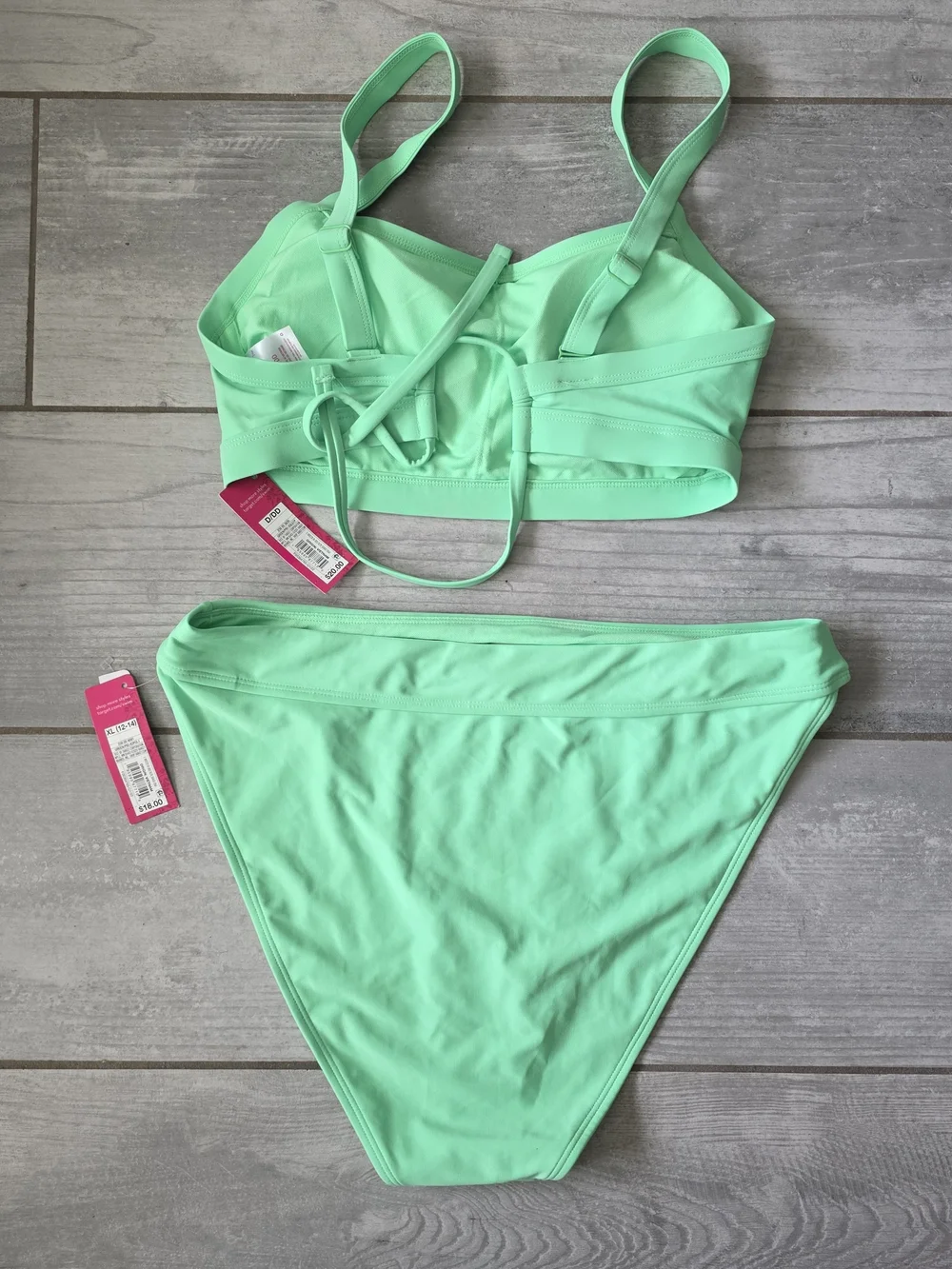 💚NWT Xhilaration Bright Mint Green Bikini D/DD Top XL High Waist💚